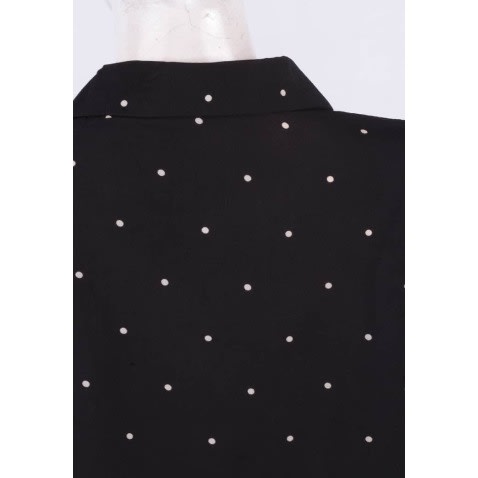 Dotted Long Sleeve Cotton Blouse- Black