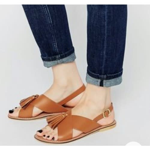 Female Brown Tassel Leather Sandal