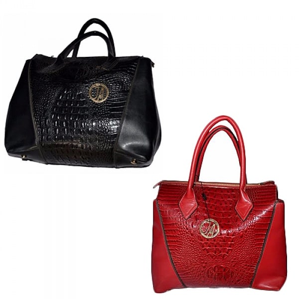 Set of 2 Leather Handbags - Red & Black