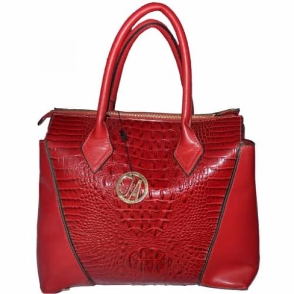 Set of 2 Leather Handbags - Red & Black