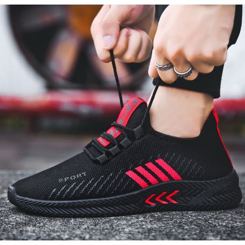 Men Mesh Sneakers - Black & Red