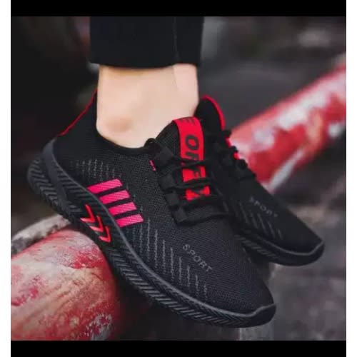 Men Mesh Sneakers - Black & Red
