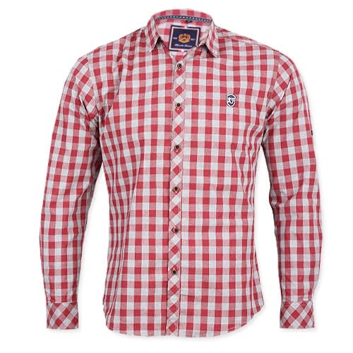 Men's Casual Fitted Shirt In Wine/grey Checks
