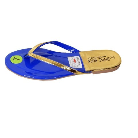 Ladies Patent Leather Slippers - Gold & Blue
