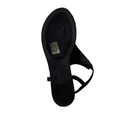 Ladies Flat Embellished Sandal - Black & Silver
