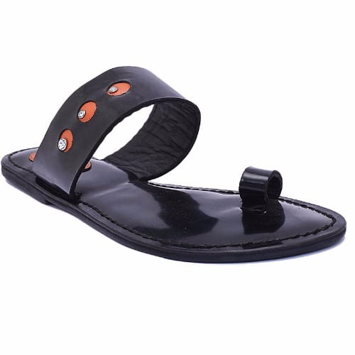 Women's Leather Slippers - Black