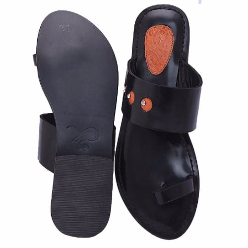 Women's Leather Slippers - Black