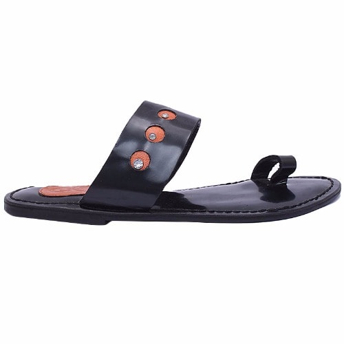 Women's Leather Slippers - Black
