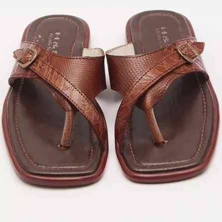 H & S Palm Slippers With Side Buckle - Brown