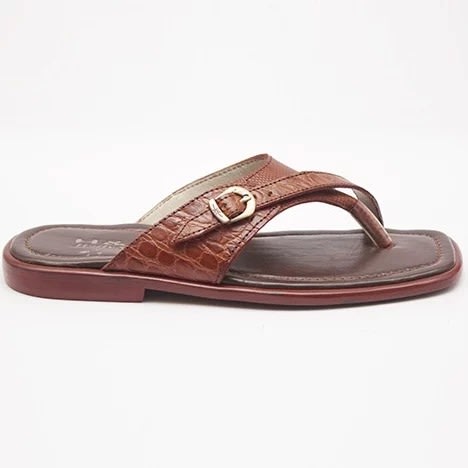H & S Palm Slippers With Side Buckle - Brown