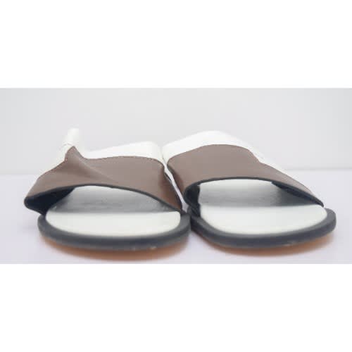 Men's Leather Cover Pam Slippers - Brown + White