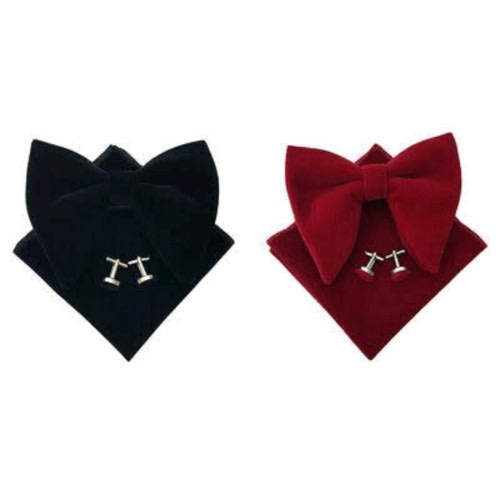 Bowknot Ties And Cufflinks  - Black/wine - 2 Pcs
