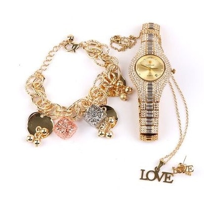 Female Watch With Bracelet , Chain And Pendant