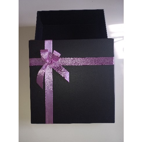 Empty Black Gift Box With Lilac Ribbon - 10 X 10 X 3