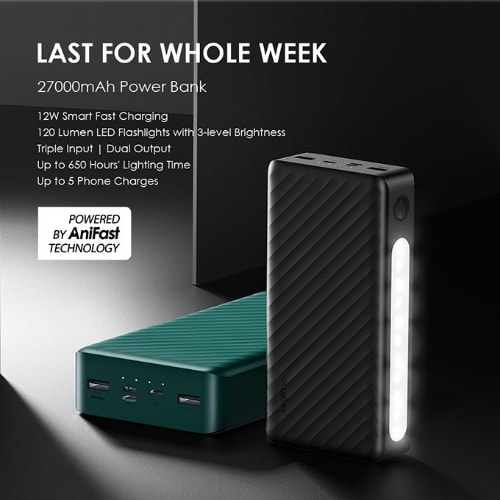 Traveler 3 Vision With LED Flashlights Power Bank -27000mAh