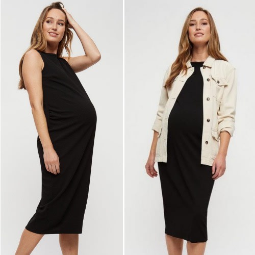 Sleeveless Knee Length Black Maternity Dress