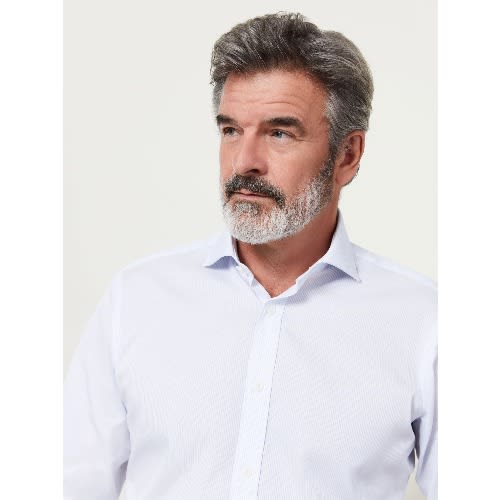 Dobby Fine Stripe Slim Fit Blue Dual Cuff Shirt