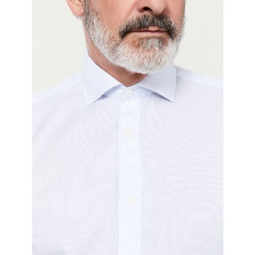 Dobby Fine Stripe Slim Fit Blue Dual Cuff Shirt