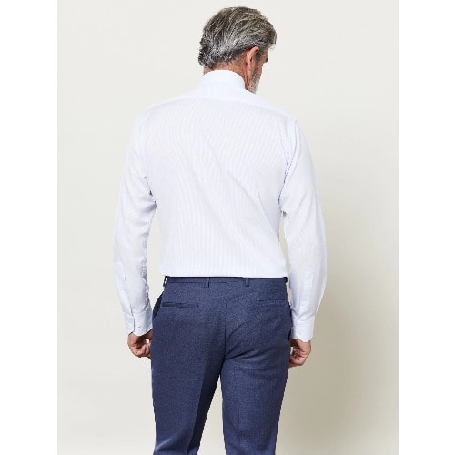 Dobby Fine Stripe Slim Fit Blue Dual Cuff Shirt