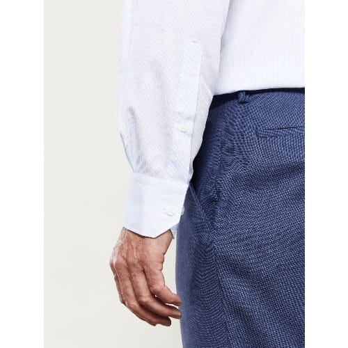Dobby Fine Stripe Slim Fit Blue Dual Cuff Shirt