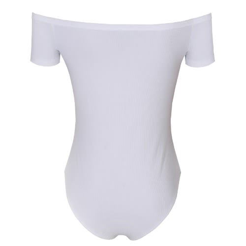 Capsleeve V-neck Buttoned Ribbed Bodysuit -White