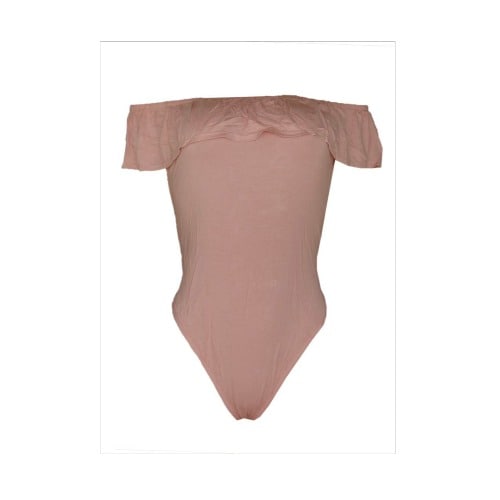 Emfed Taupe Off Shoulder Ruffle Bodysuit