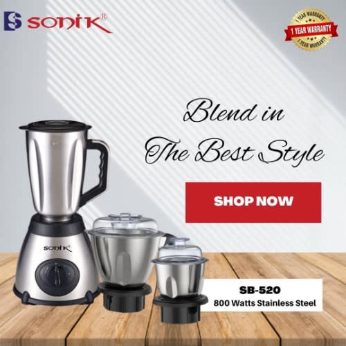 3 In 1 Stainless Steel Blender Sb-520 - 800W