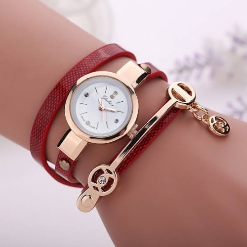 3 Strap Ladies Watch With Bracelet-Red