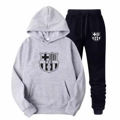 Grey Hoodie And Black Jogger With Club Logo Prints Pk1