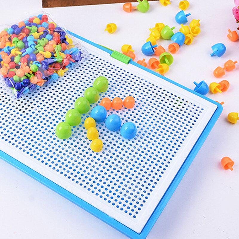 380/592/676pcs/Set Mushroom Nail Beads Puzzle Toys With Storage Box 3D Puzzle Games Jigsaw Board Educational Toys For Kids Birthday Gift 592pcs Mushroom Nail + Alphanumeric Nai