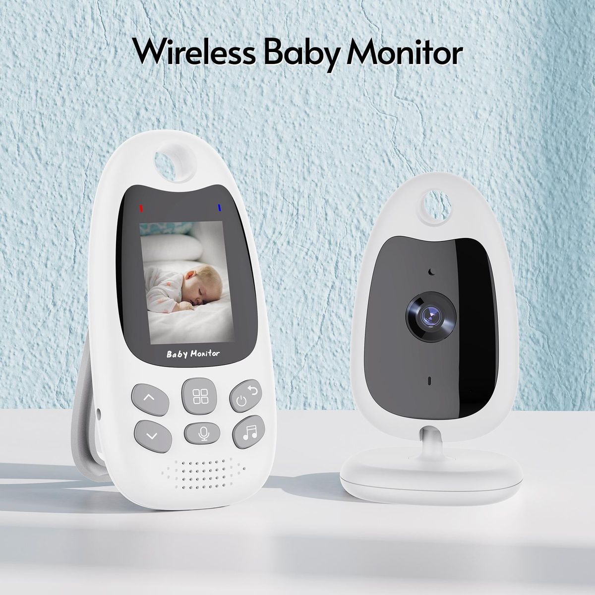 Wireless Baby Monitor Digital Camera Video Monitor for Kids with 2.0 Inch LCD Screen Room Temperature Detection Two-Way Talk Auto Night Vision Built-in Music Multi-Language Alarm Clock Setting