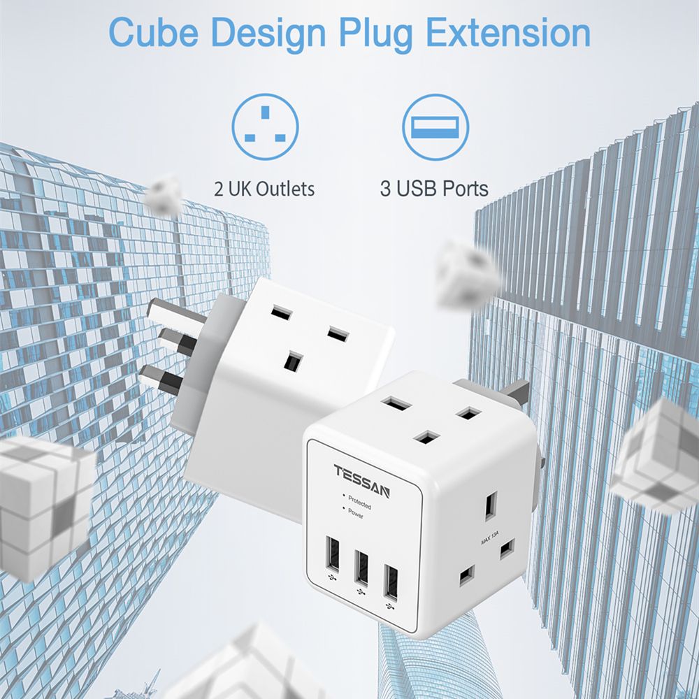 Surge Protector Multi Plug Socket 3USB Charger Power Adapter