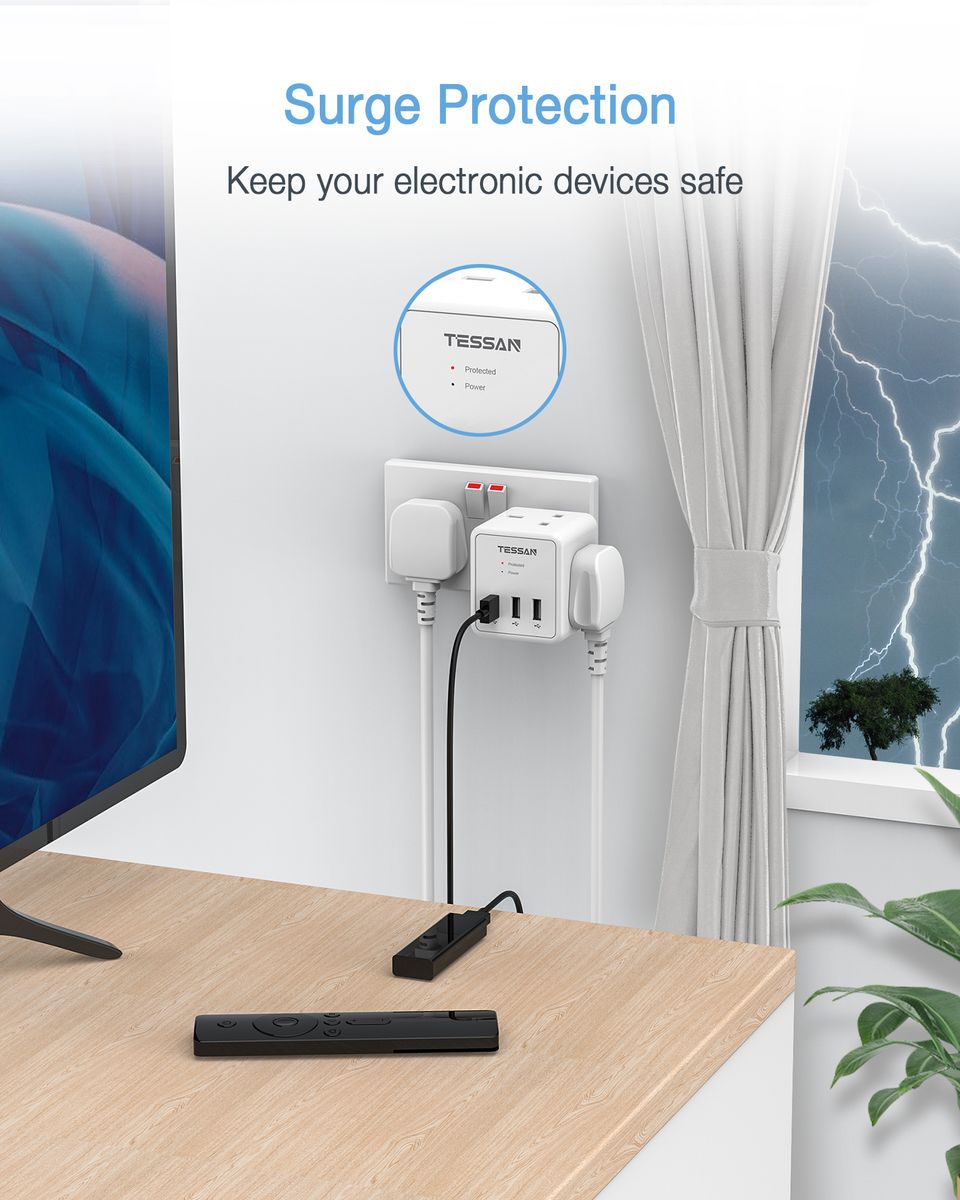 Surge Protector Multi Plug Socket 3USB Charger Power Adapter