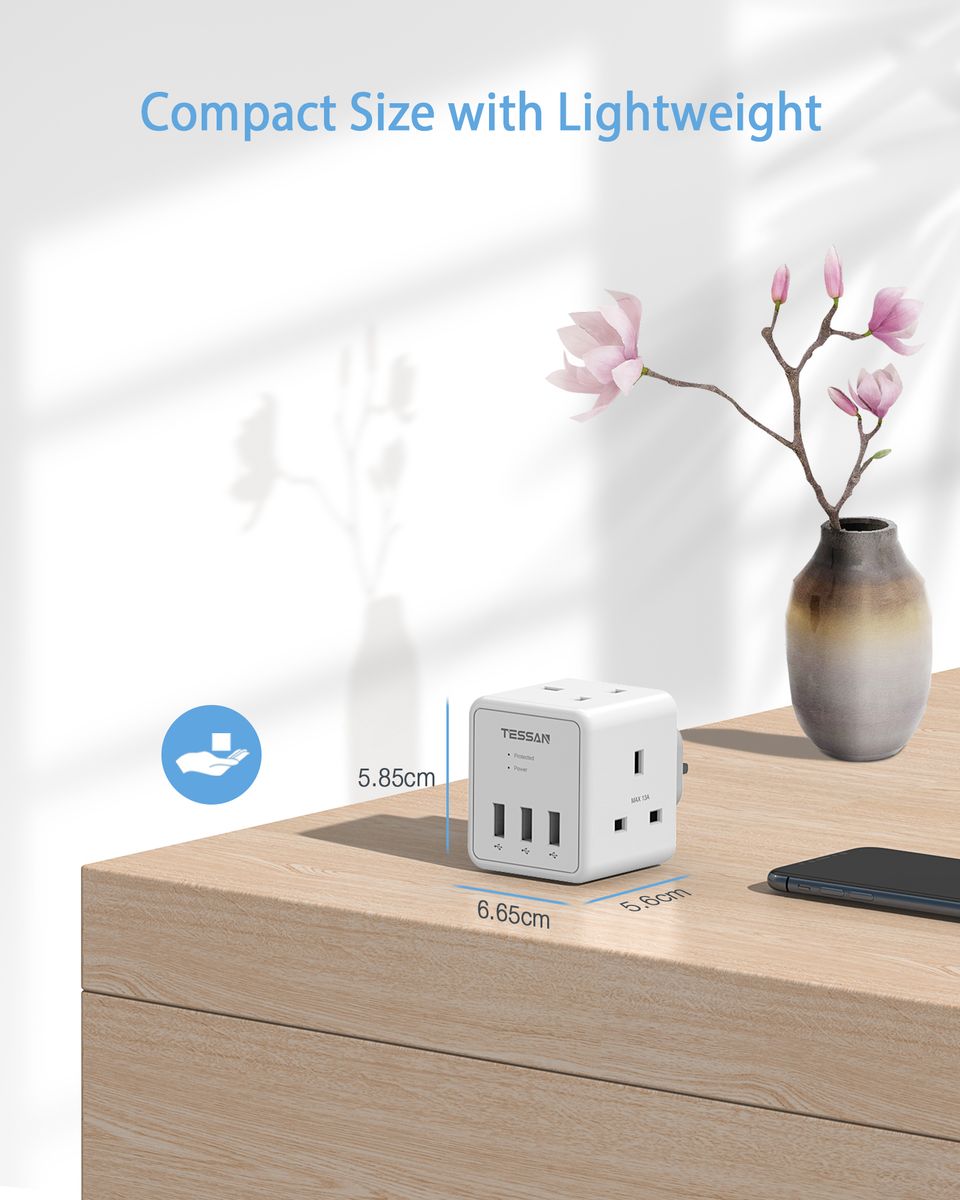 Surge Protector Multi Plug Socket 3USB Charger Power Adapter