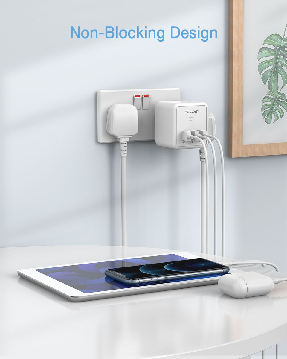 Surge Protector Multi Plug Socket 3USB Charger Power Adapter