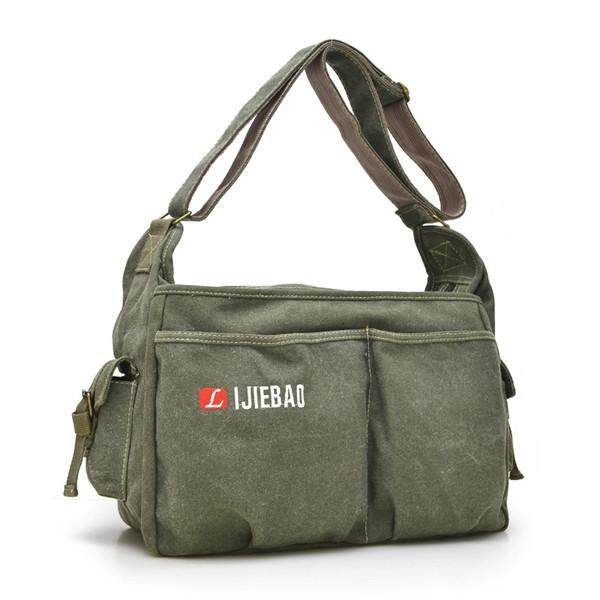 Canvas Men's Shoulder Bag Korean Version Of The Tide Men's Bag Retro Messenger Bag Outdoor Sports Backpack Big Bag Wholesale Military Green