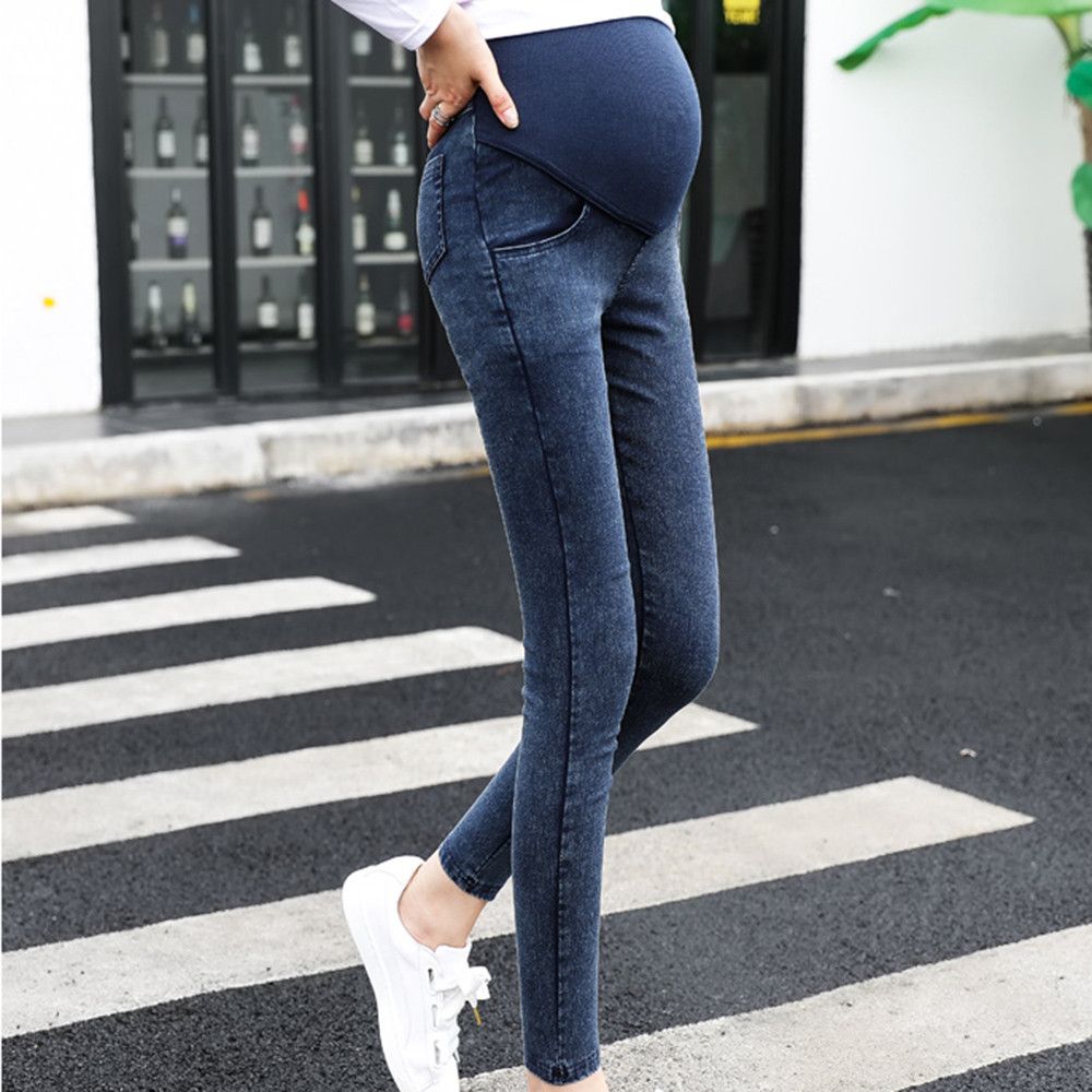 Maternity Pregnancy Skinny Trousers Jeans Over The Pants Elastic Casual Pockets