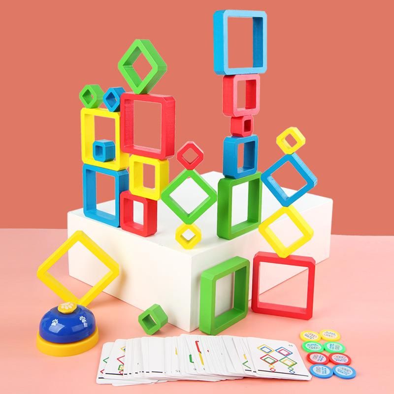 Children Wooden Colored Frame Stacking Building Blocks Toys