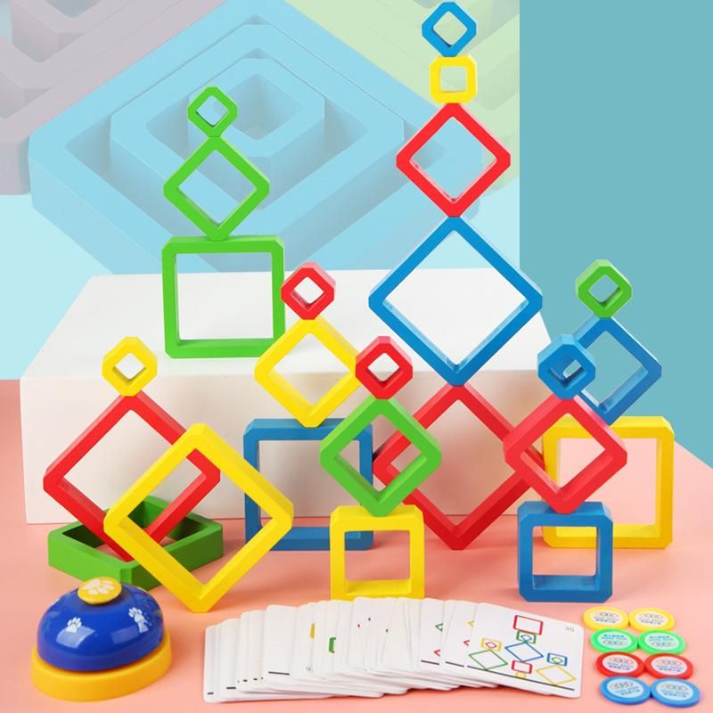 Children Wooden Colored Frame Stacking Building Blocks Toys