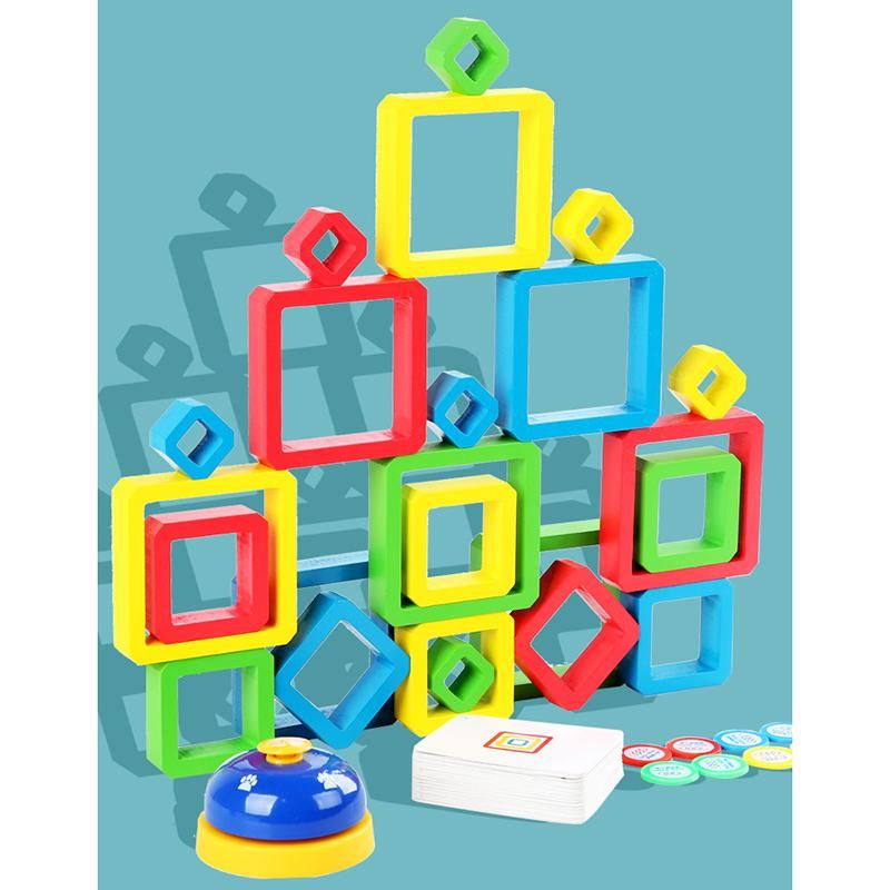 Children Wooden Colored Frame Stacking Building Blocks Toys