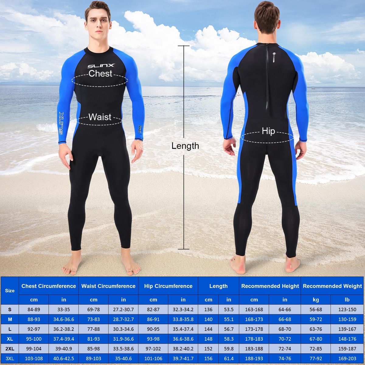 Quick Dry Wetsuit One Piece Long Sleeves Wet Suit Back Zipper Swimsuit for Summer Water Sports