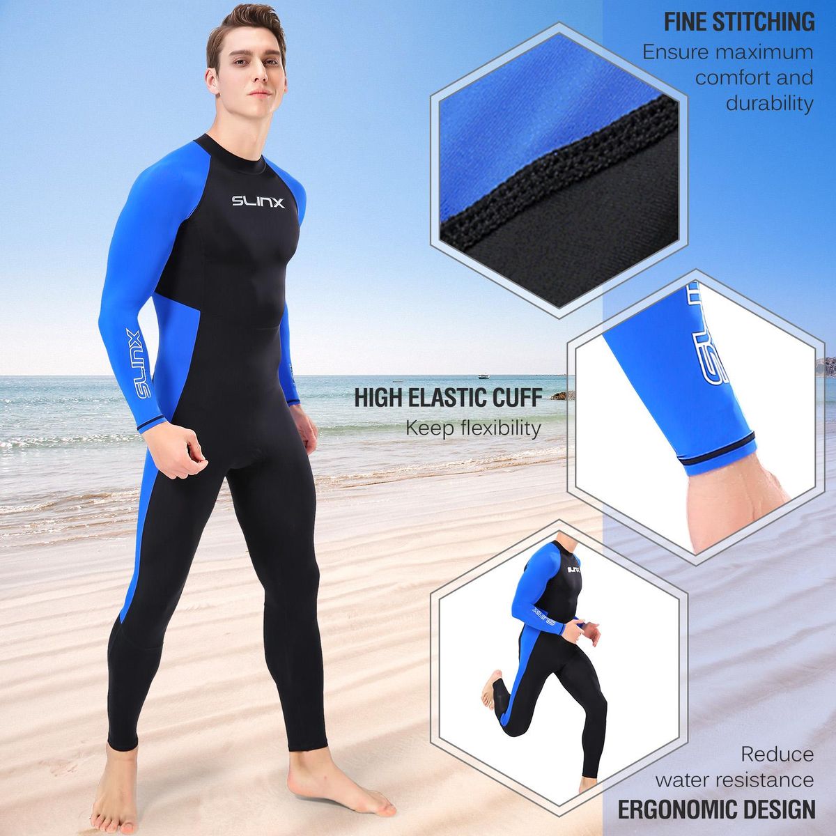 Quick Dry Wetsuit One Piece Long Sleeves Wet Suit Back Zipper Swimsuit for Summer Water Sports