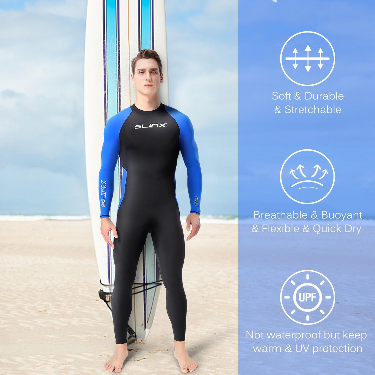 Quick Dry Wetsuit One Piece Long Sleeves Wet Suit Back Zipper Swimsuit for Summer Water Sports