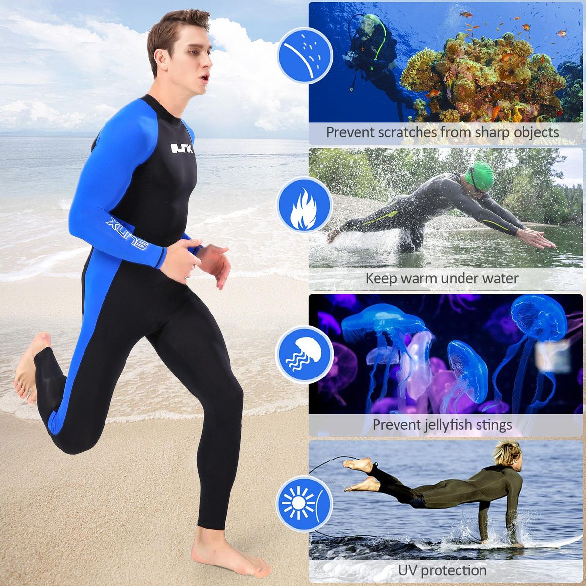 Quick Dry Wetsuit One Piece Long Sleeves Wet Suit Back Zipper Swimsuit for Summer Water Sports