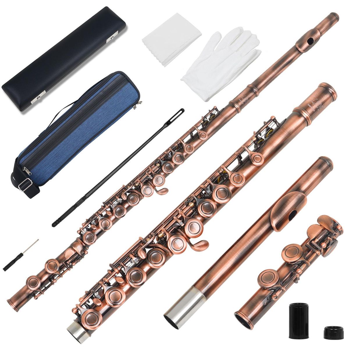 SLADE C-key 16-Hole Flute Set Closed Hole C Flute With Case Cleaning Rod Wiping Cloth and Gloves for Beginner Music Lover