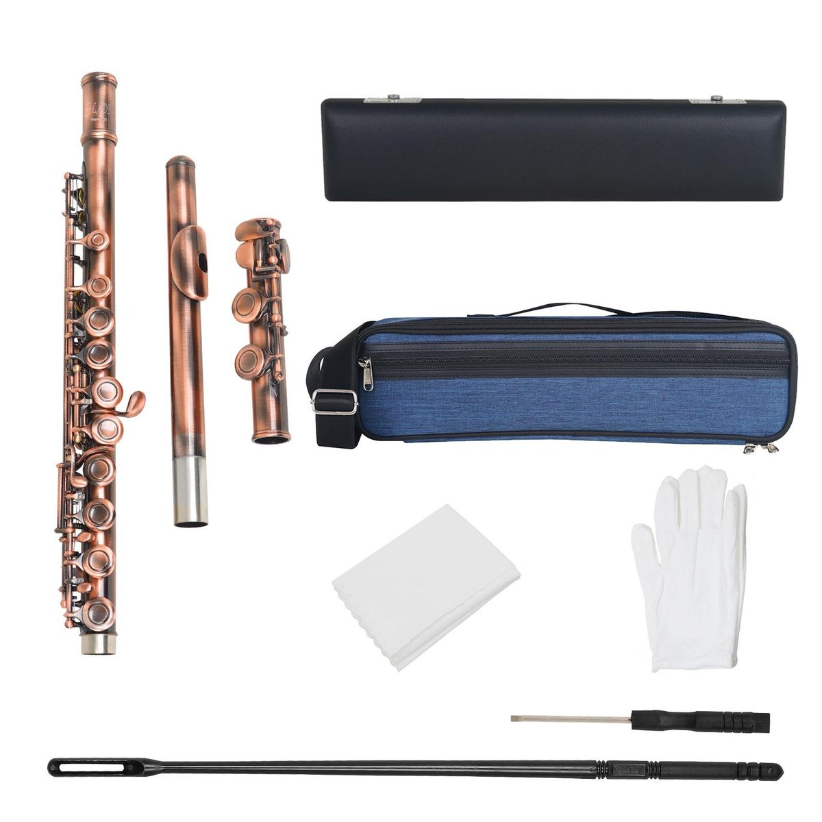 SLADE C-key 16-Hole Flute Set Closed Hole C Flute With Case Cleaning Rod Wiping Cloth and Gloves for Beginner Music Lover