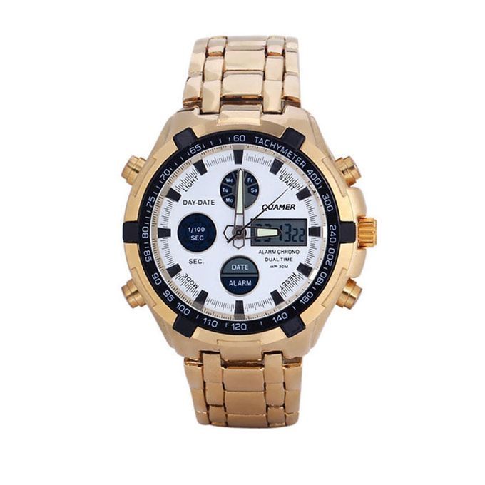 Executive Analogue And LCD Display Men's Wristwatch - Gold/White