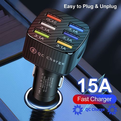 Portable Fast Car Charger 6 USB Ports 15A For All Phones