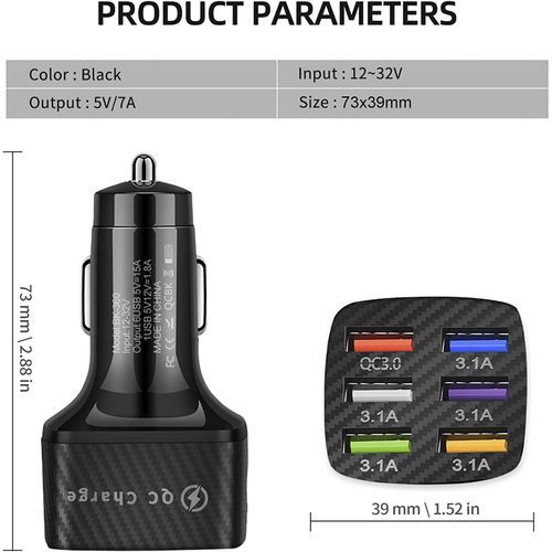 Portable Fast Car Charger 6 USB Ports 15A For All Phones