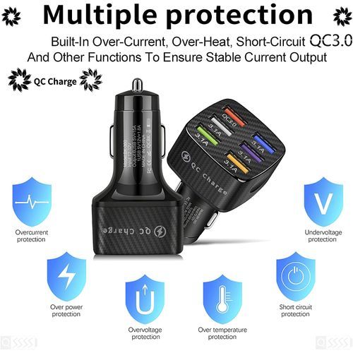 Portable Fast Car Charger 6 USB Ports 15A For All Phones